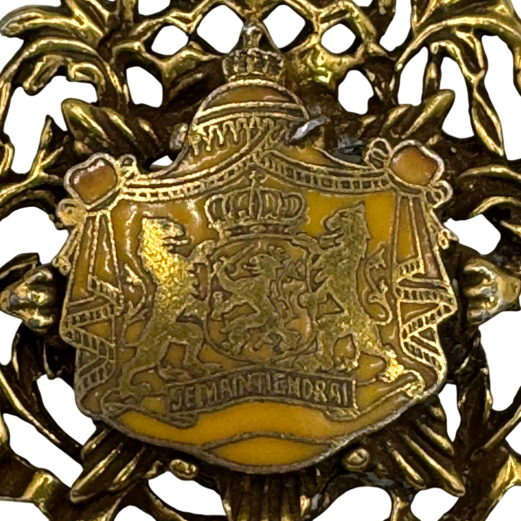 Rare Vintage Antique Netherlands Coat Of Arms Je Maintiendrai Lions Crown Brooch