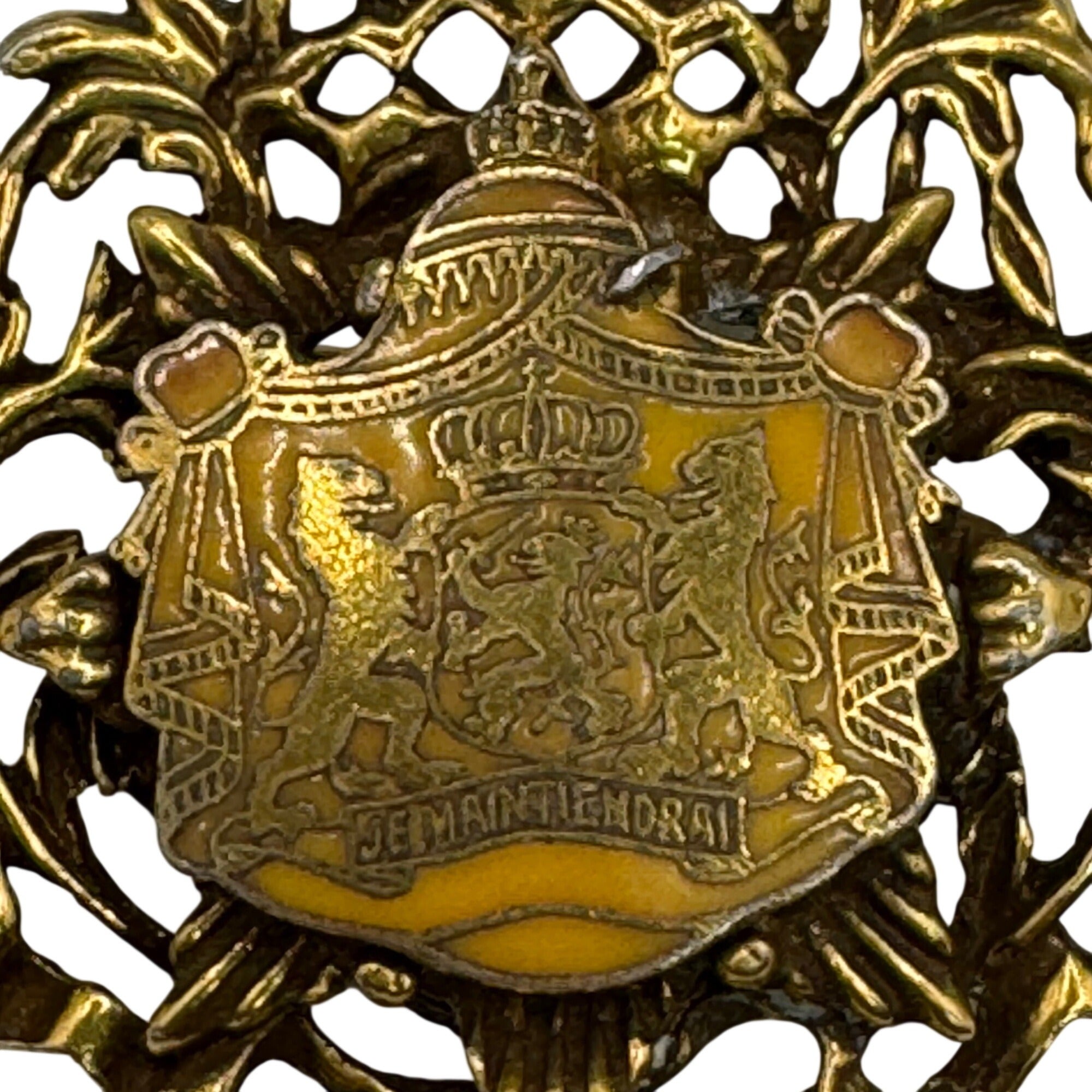 Rare Vintage Antique Netherlands Coat Of Arms Je Maintiendrai Lions Crown Brooch