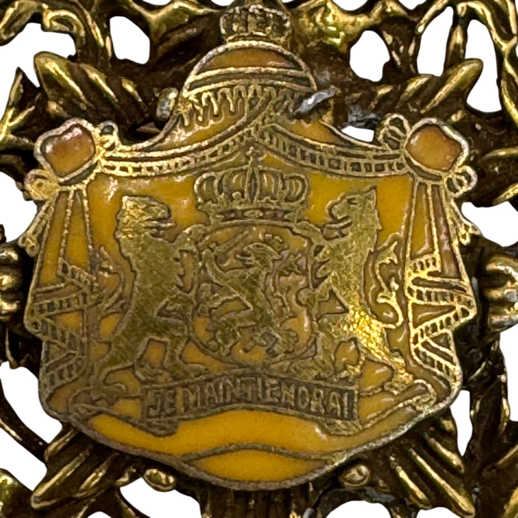 Rare Vintage Antique Netherlands Coat Of Arms Je Maintiendrai Lions Crown Brooch