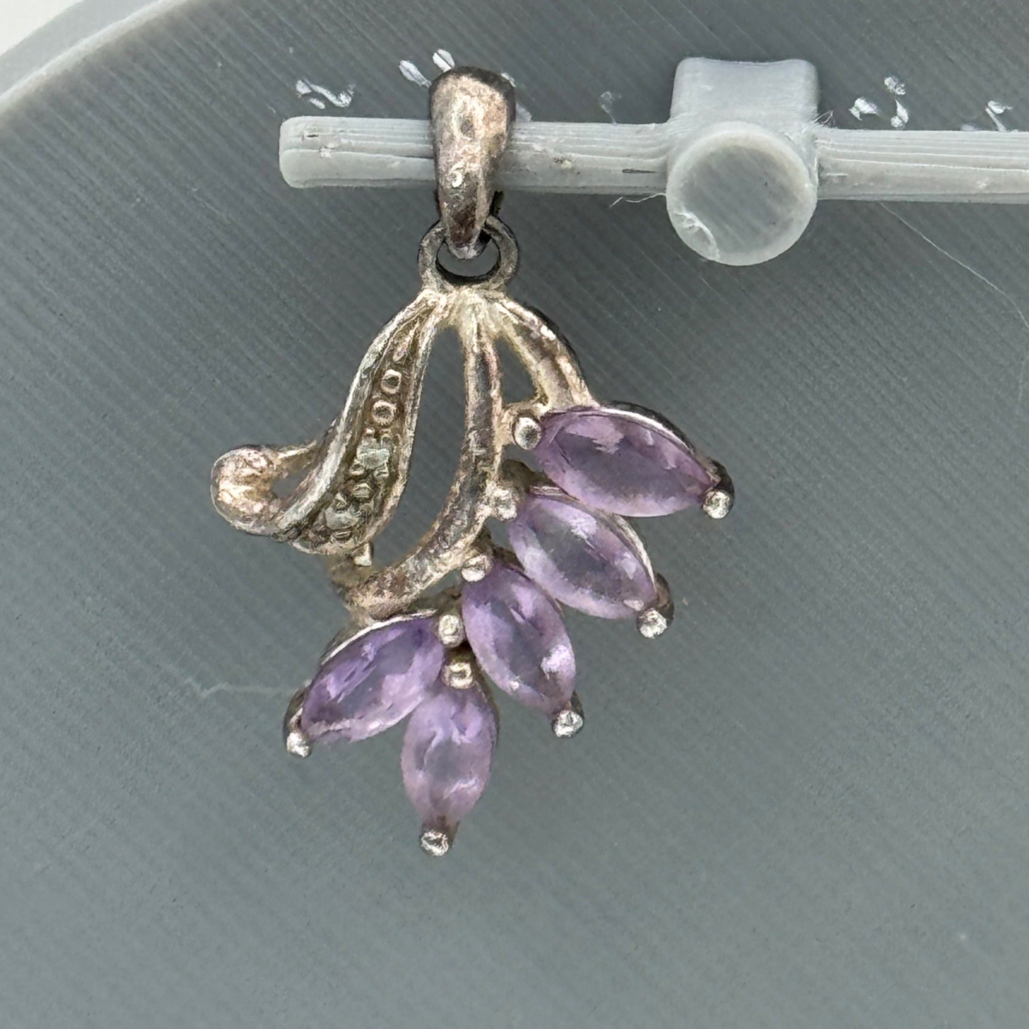 Silver Amethyst Pendant Marquise Cut Purple Stones Charm Sterling 925 Vintage