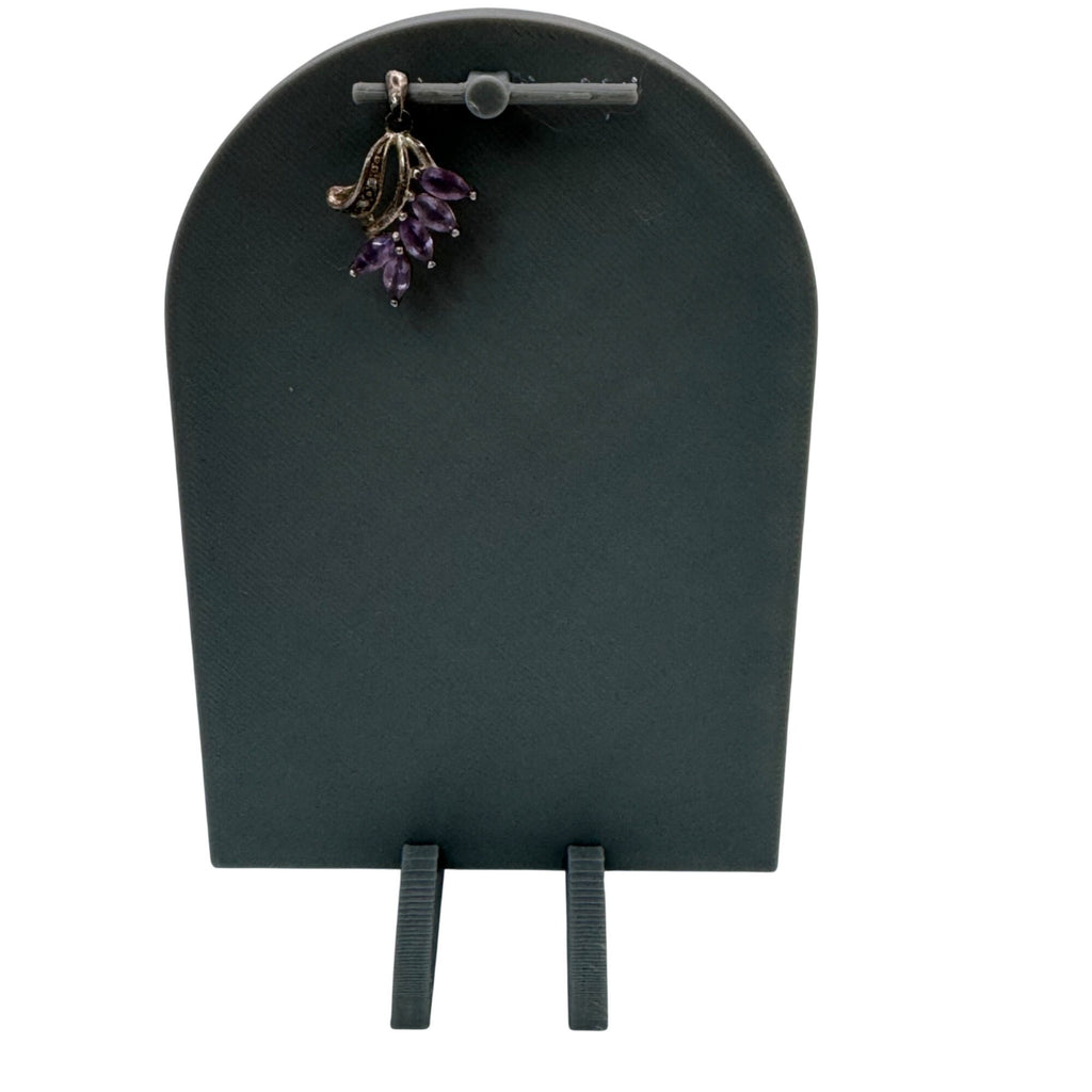Silver Amethyst Pendant Marquise Cut Purple Stones Charm Sterling 925 Vintage