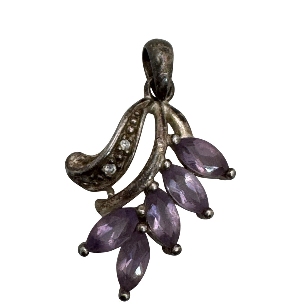 Silver Amethyst Pendant Marquise Cut Purple Stones Charm Sterling 925 Vintage