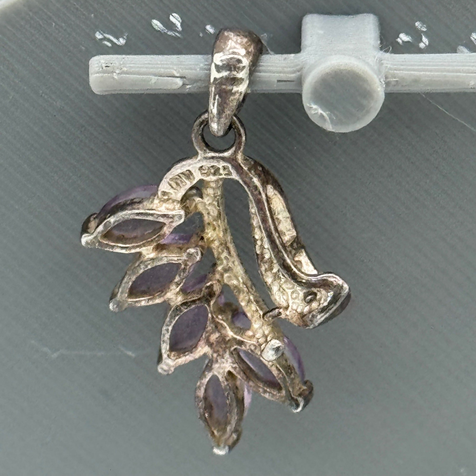 Silver Amethyst Pendant Marquise Cut Purple Stones Charm Sterling 925 Vintage