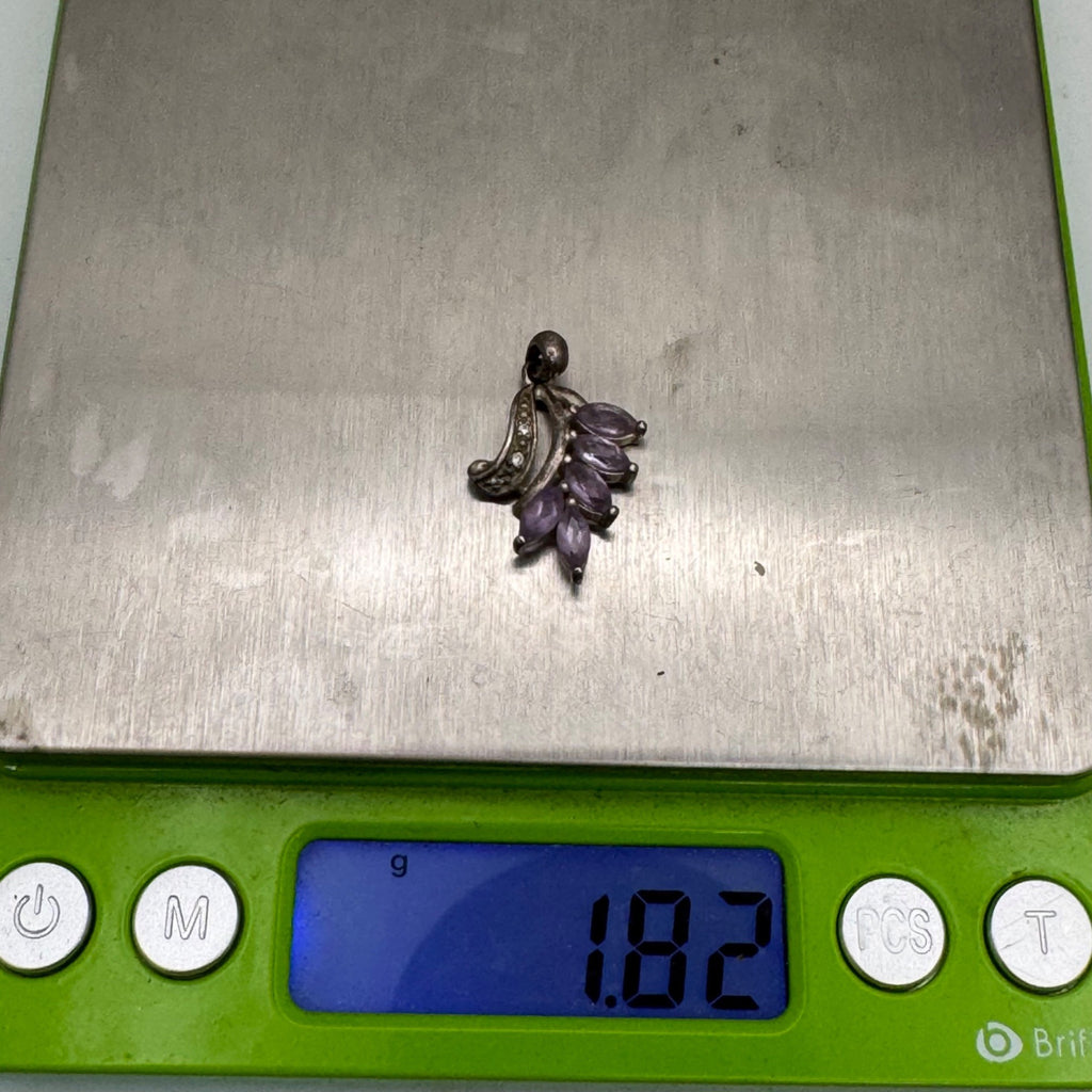 Silver Amethyst Pendant Marquise Cut Purple Stones Charm Sterling 925 Vintage
