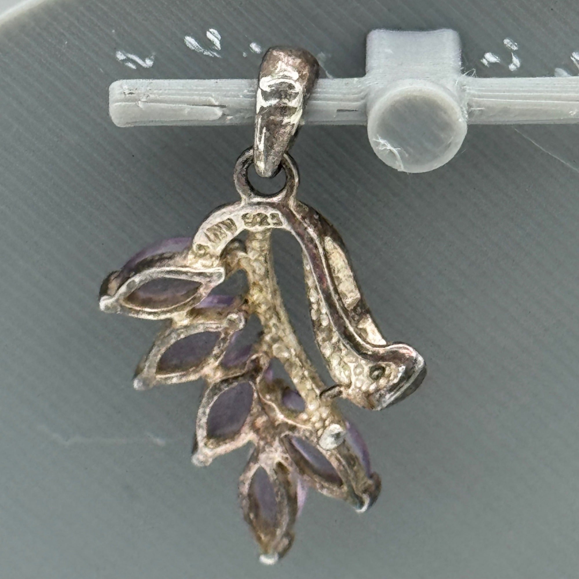 Silver Amethyst Pendant Marquise Cut Purple Stones Charm Sterling 925 Vintage