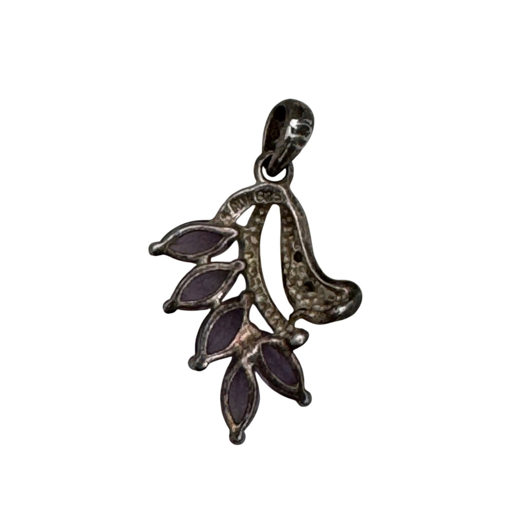 Silver Amethyst Pendant Marquise Cut Purple Stones Charm Sterling 925 Vintage