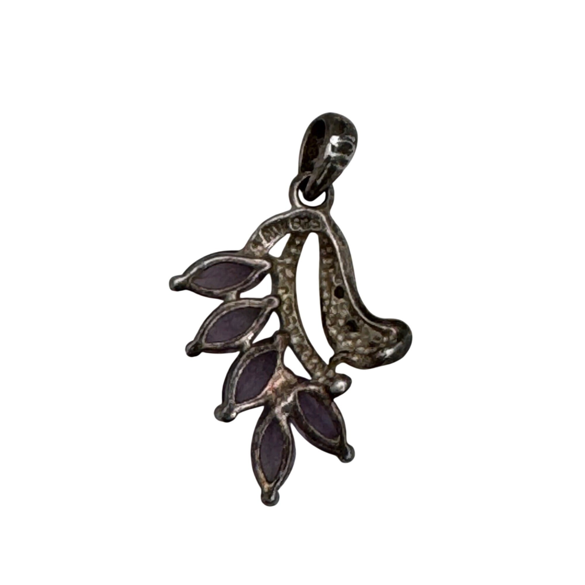 Silver Amethyst Pendant Marquise Cut Purple Stones Charm Sterling 925 Vintage