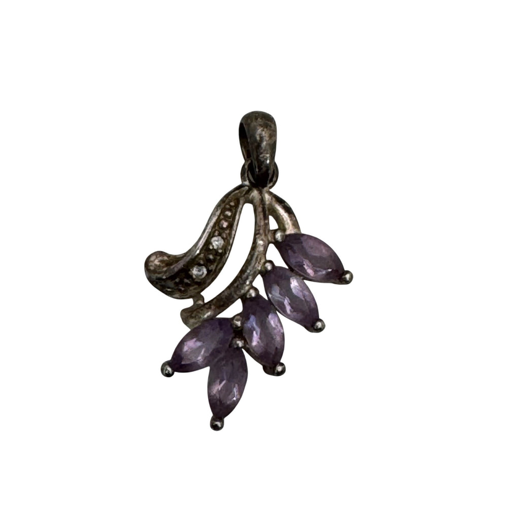 Silver Amethyst Pendant Marquise Cut Purple Stones Charm Sterling 925 Vintage