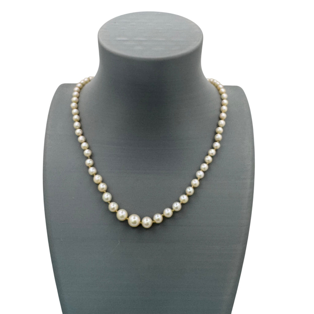 Necklace Cultured Akoya Pearls 16" 10K Vintage Hand-knotted 6mm White Gold Clasp