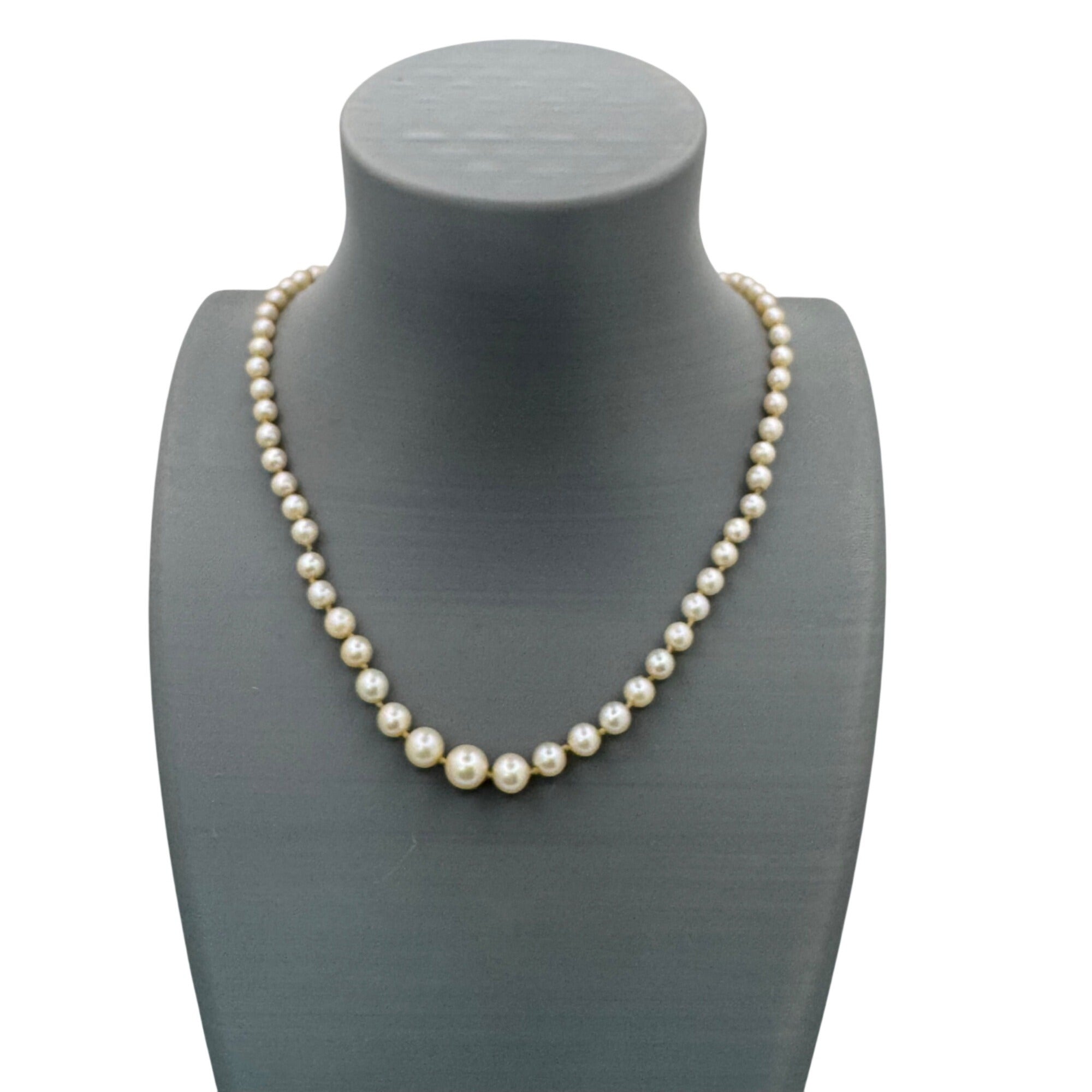 Necklace Cultured Akoya Pearls 16" 10K Vintage Hand-knotted 6mm White Gold Clasp