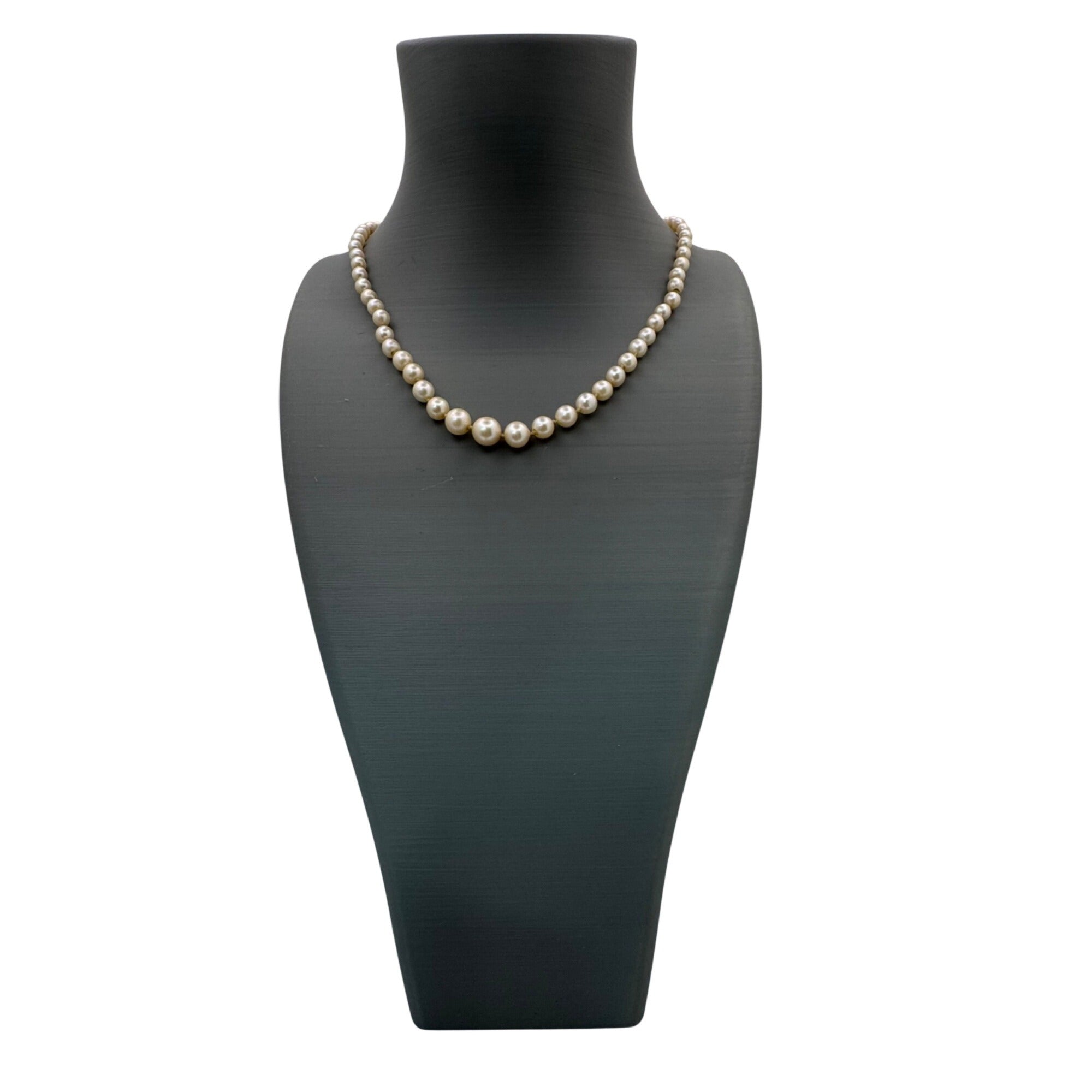 Necklace Cultured Akoya Pearls 16" 10K Vintage Hand-knotted 6mm White Gold Clasp