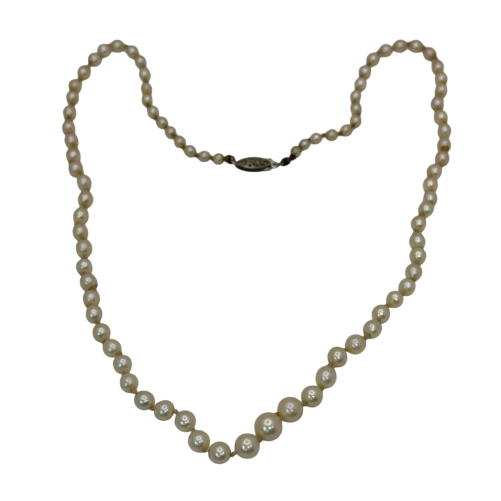 Necklace Cultured Akoya Pearls 16" 10K Vintage Hand-knotted 6mm White Gold Clasp
