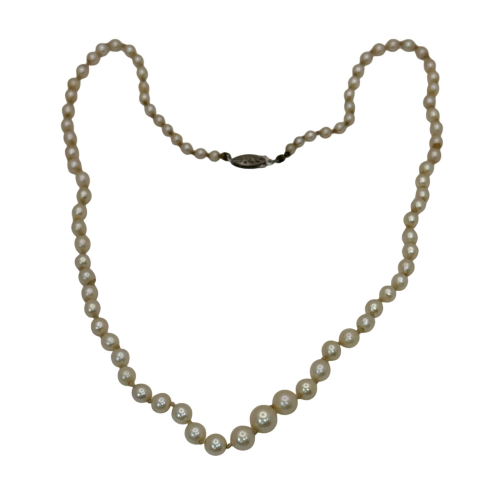 Necklace Cultured Akoya Pearls 16" 10K Vintage Hand-knotted 6mm White Gold Clasp