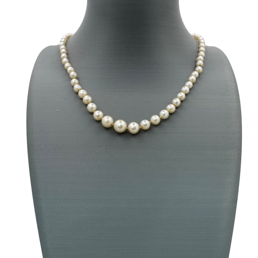 Necklace Cultured Akoya Pearls 16" 10K Vintage Hand-knotted 6mm White Gold Clasp
