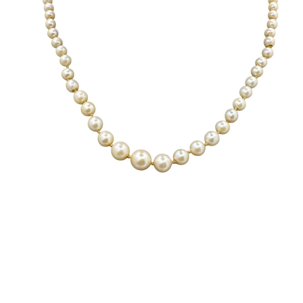 Necklace Cultured Akoya Pearls 16" 10K Vintage Hand-knotted 6mm White Gold Clasp