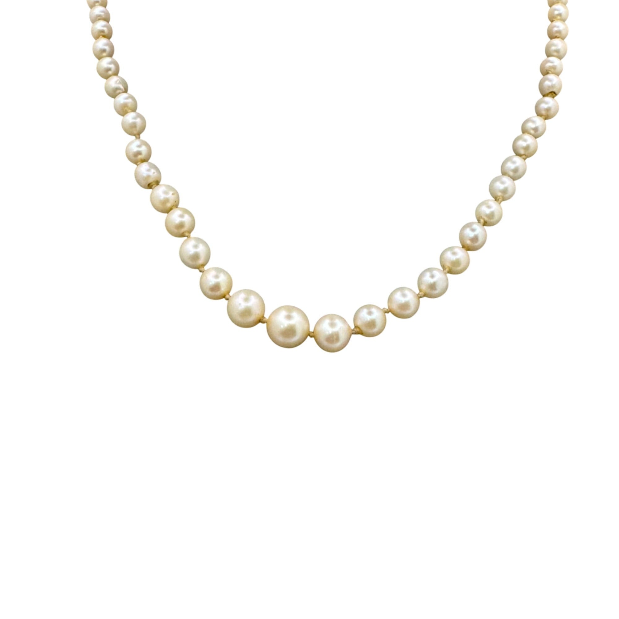 Necklace Cultured Akoya Pearls 16" 10K Vintage Hand-knotted 6mm White Gold Clasp