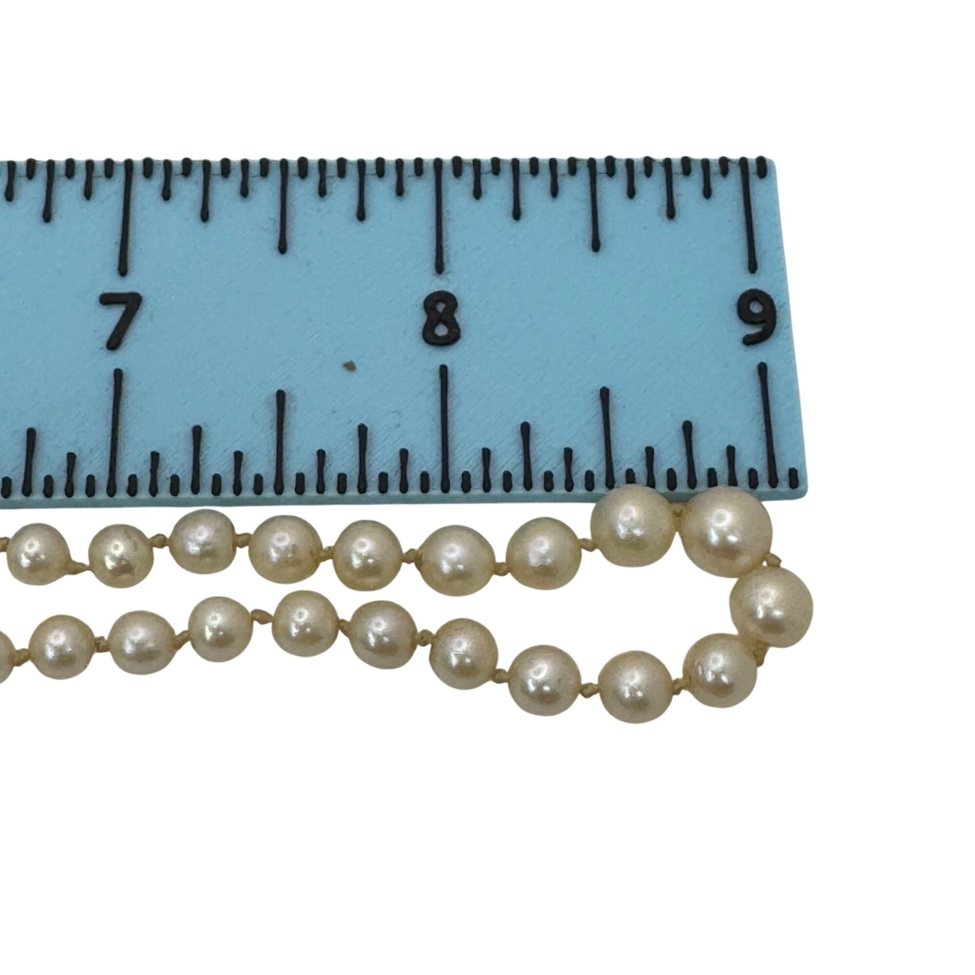 Necklace Cultured Akoya Pearls 16" 10K Vintage Hand-knotted 6mm White Gold Clasp