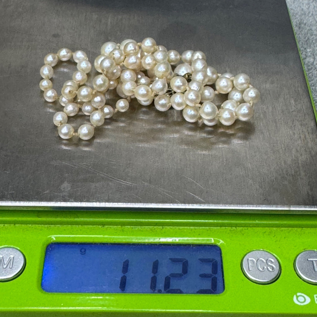 Necklace Cultured Akoya Pearls 16" 10K Vintage Hand-knotted 6mm White Gold Clasp