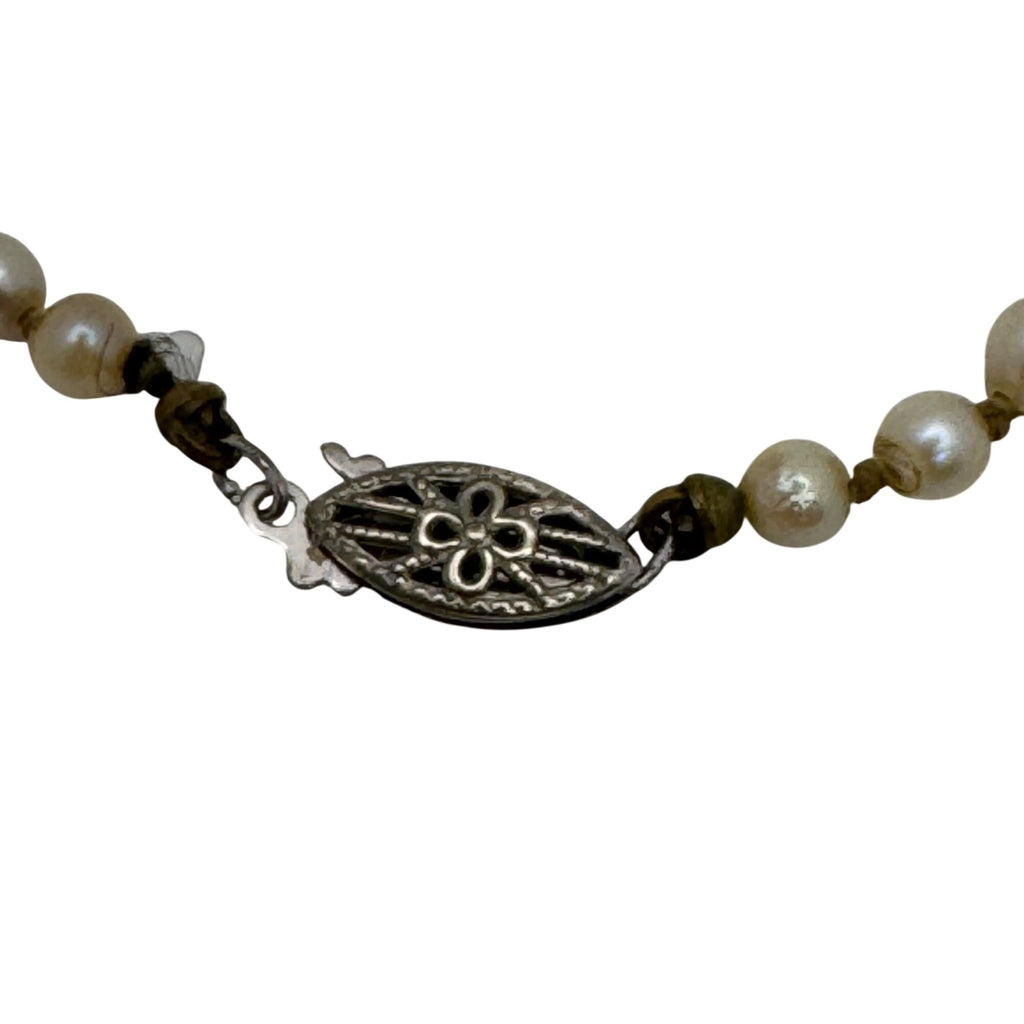 Necklace Cultured Akoya Pearls 16" 10K Vintage Hand-knotted 6mm White Gold Clasp