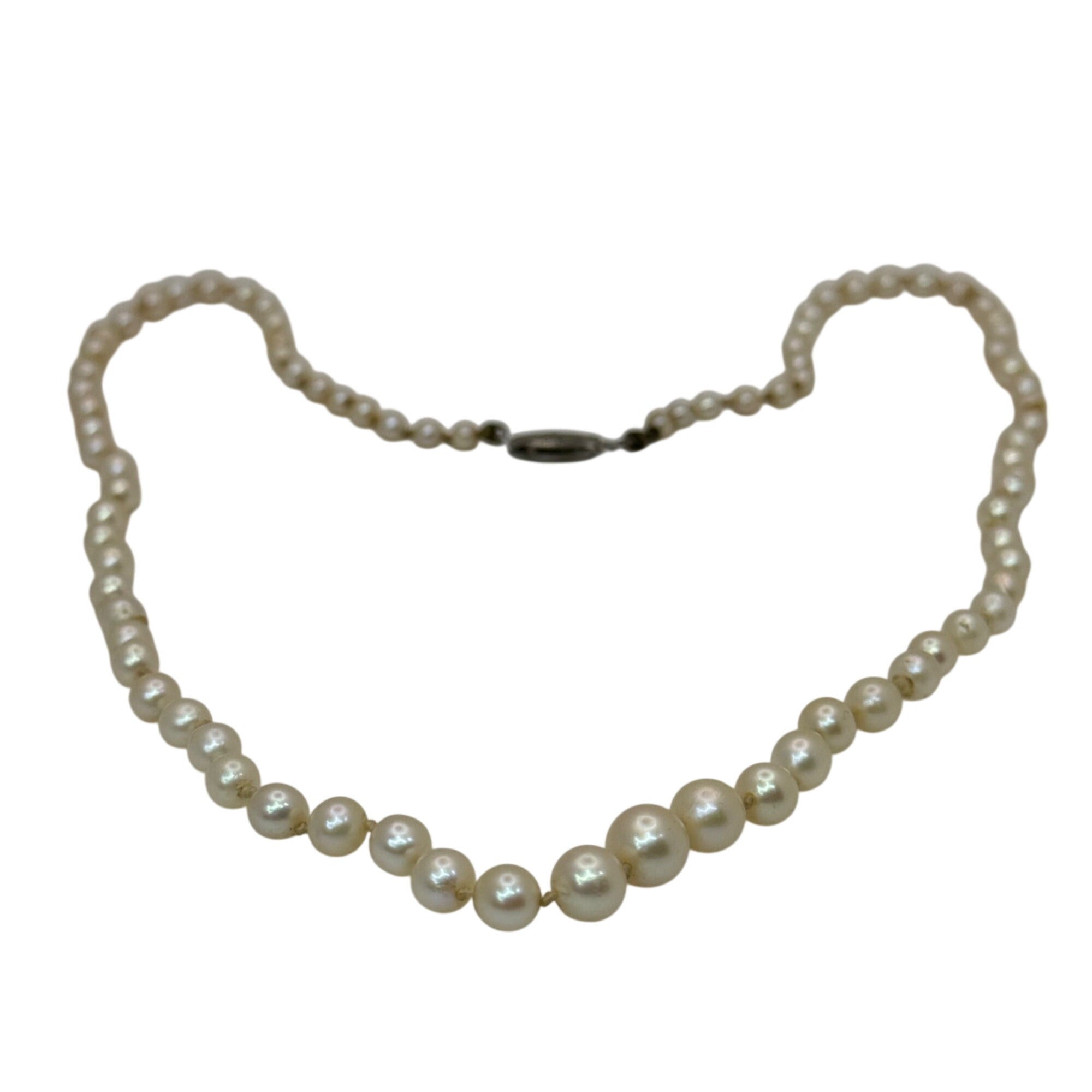 Necklace Cultured Akoya Pearls 16" 10K Vintage Hand-knotted 6mm White Gold Clasp