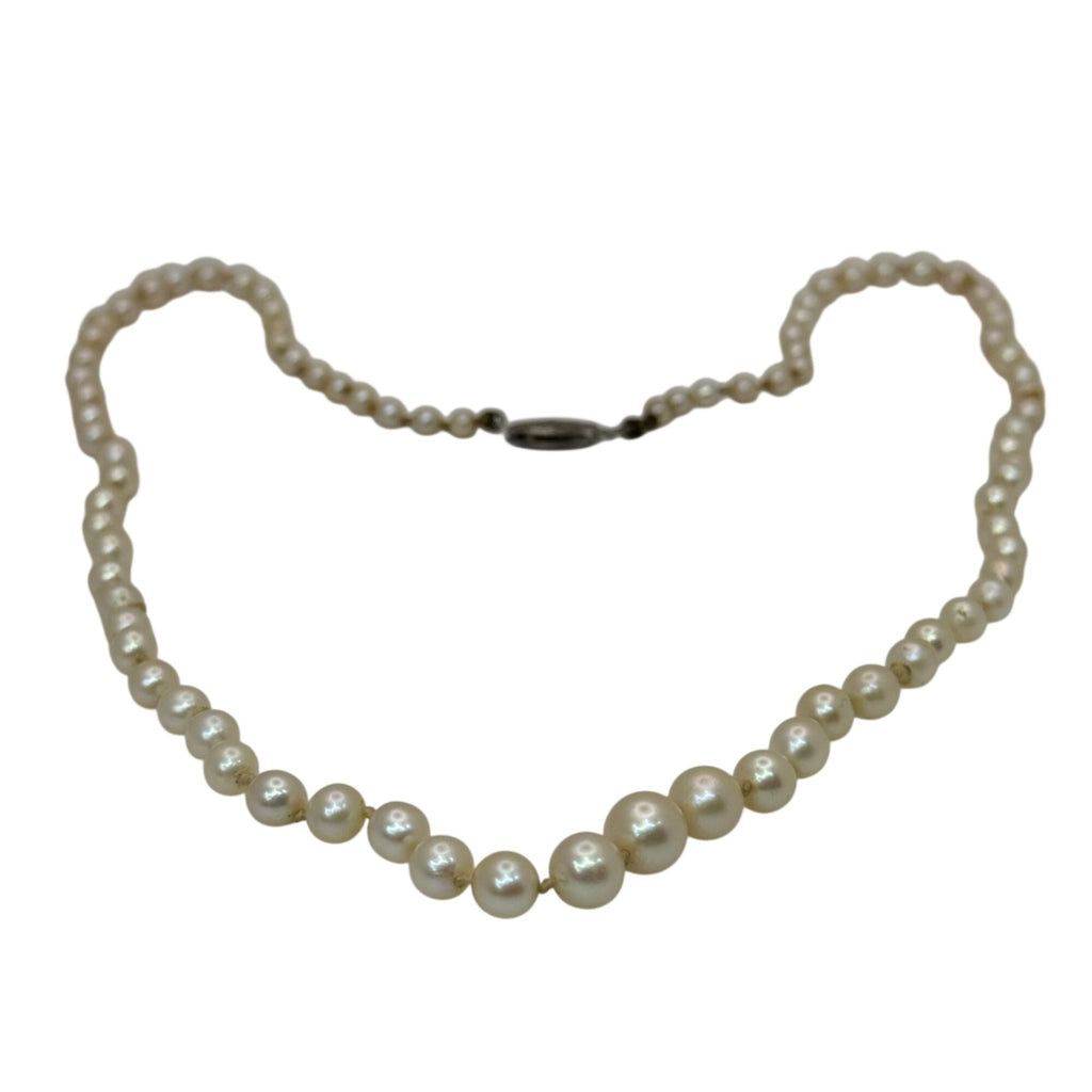 Necklace Cultured Akoya Pearls 16" 10K Vintage Hand-knotted 6mm White Gold Clasp