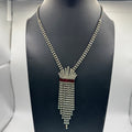 Vintage Rhinestone Red Crystal Drop Necklace Tassle Fringe Flapper 16" Elegant