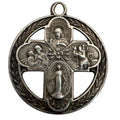Sterling 4 Way Cross Medal Jesus Mary Joseph Christopher Large Pendant 1.5" Vtg