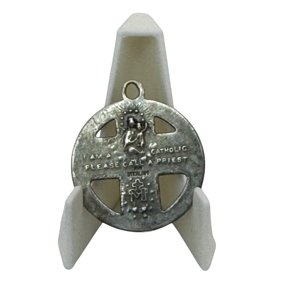 Sterling 4 Way Cross Medal Jesus Mary Joseph Christopher Large Pendant 1.5" Vtg