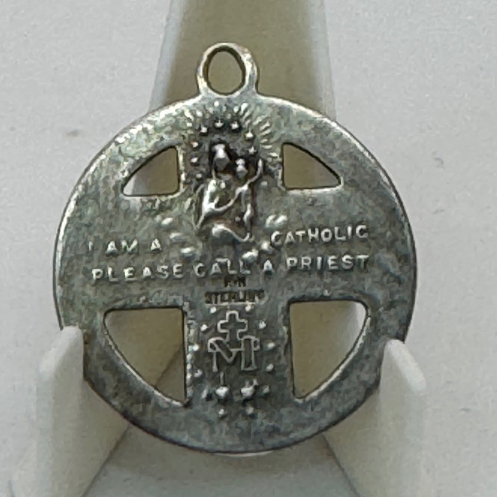 Sterling 4 Way Cross Medal Jesus Mary Joseph Christopher Large Pendant 1.5" Vtg