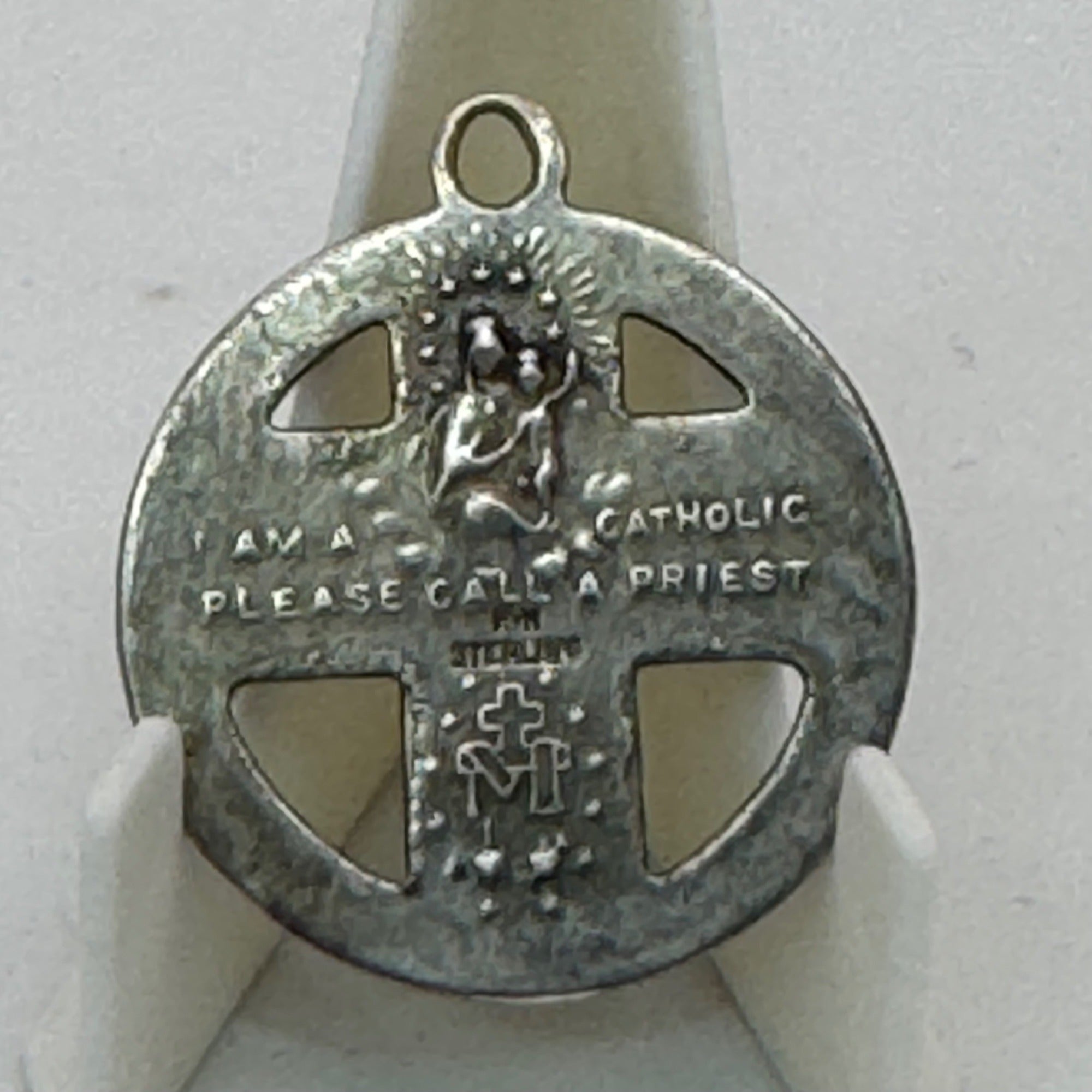 Sterling 4 Way Cross Medal Jesus Mary Joseph Christopher Large Pendant 1.5" Vtg