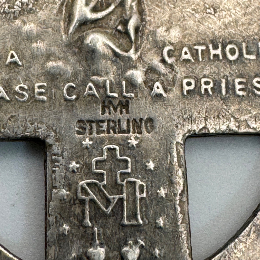 Sterling 4 Way Cross Medal Jesus Mary Joseph Christopher Large Pendant 1.5" Vtg