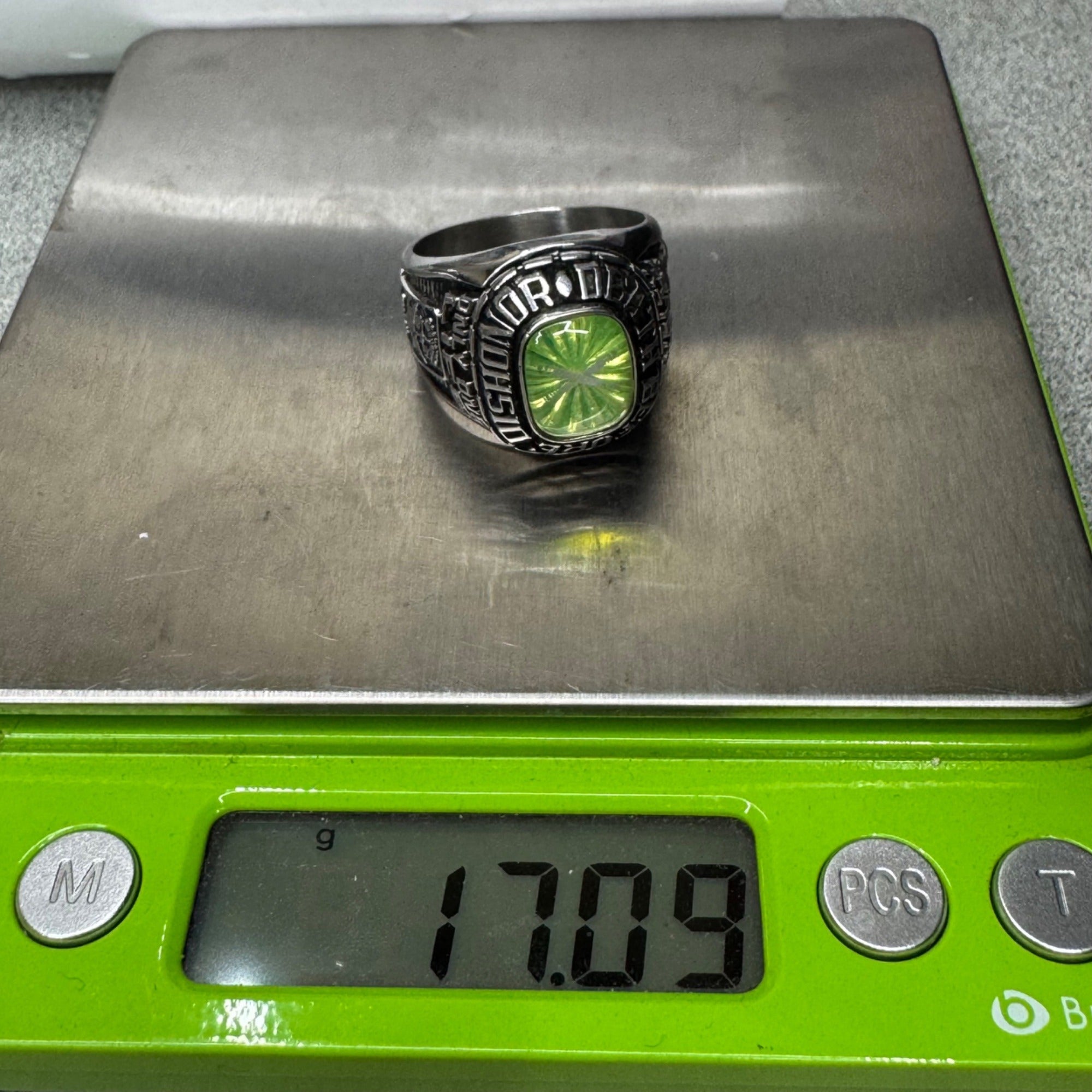 Death Before Dishonor Mens Balfour Military Ring Green Gemstone Size 10 Army