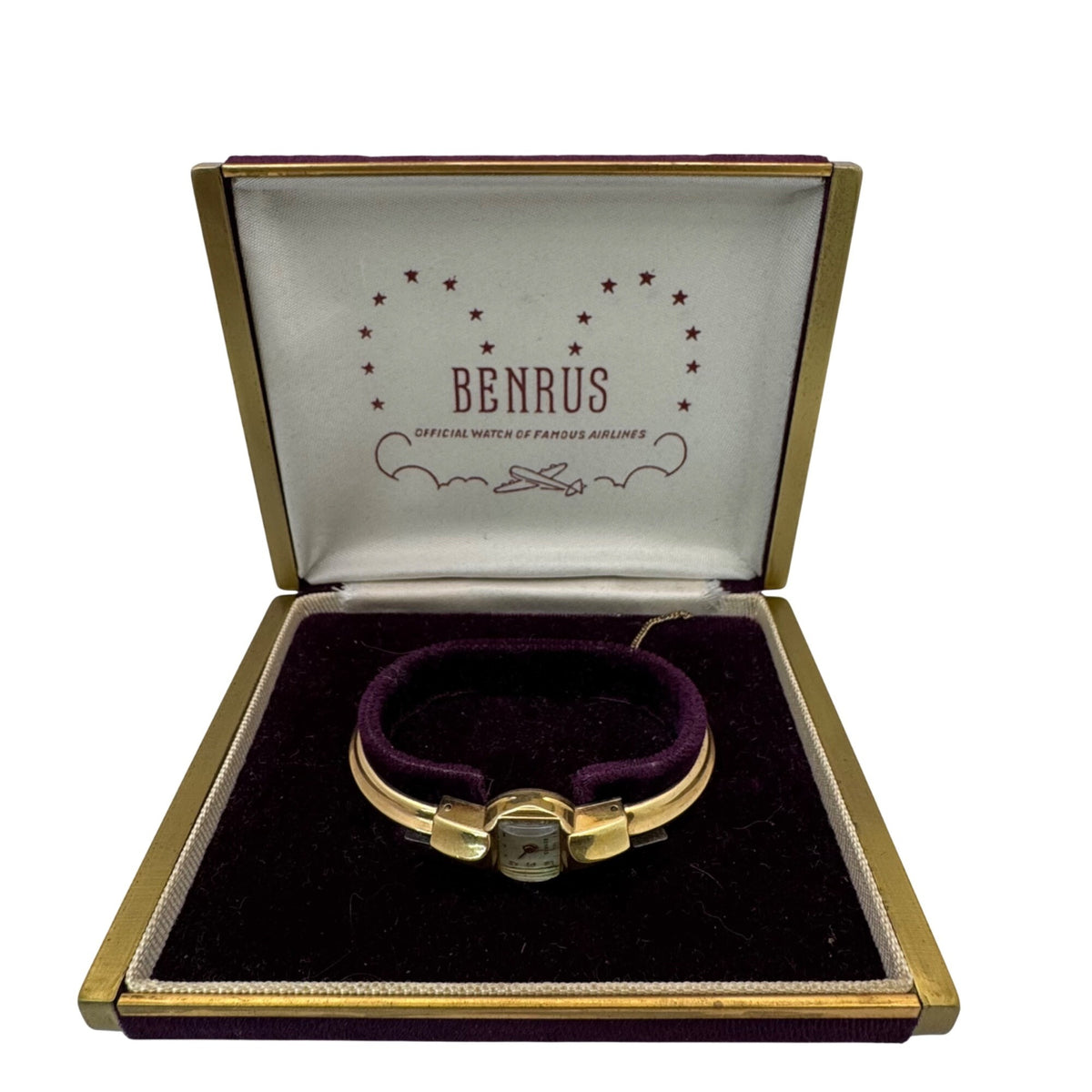 Benrus 14K GF Ladies Watch Original Box Official Watch Of Famous Airlines Vtg