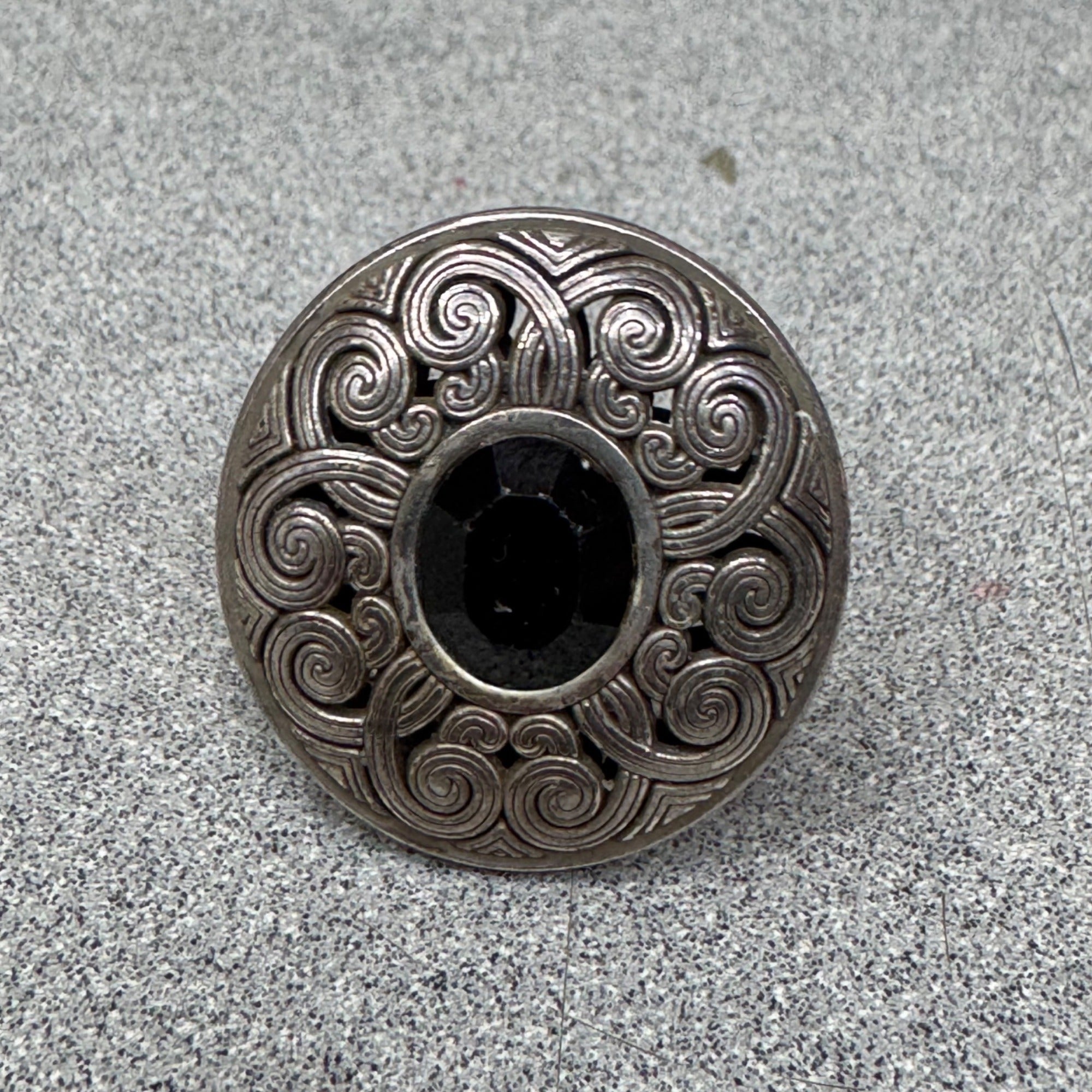 Vintage Brighton Statement Ring Black Faceted Center Stone Celtic Swirl Size 7