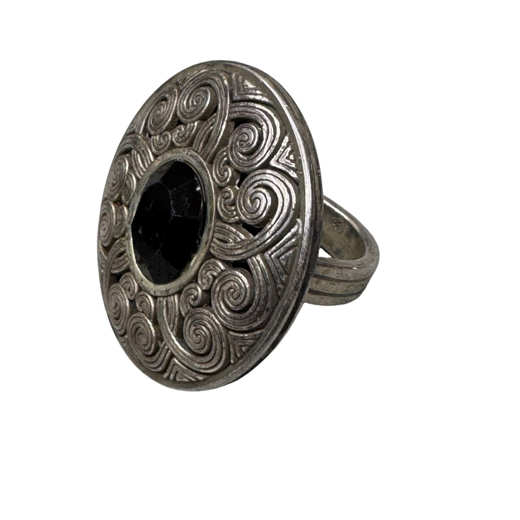 Vintage Brighton Statement Ring Black Faceted Center Stone Celtic Swirl Size 7