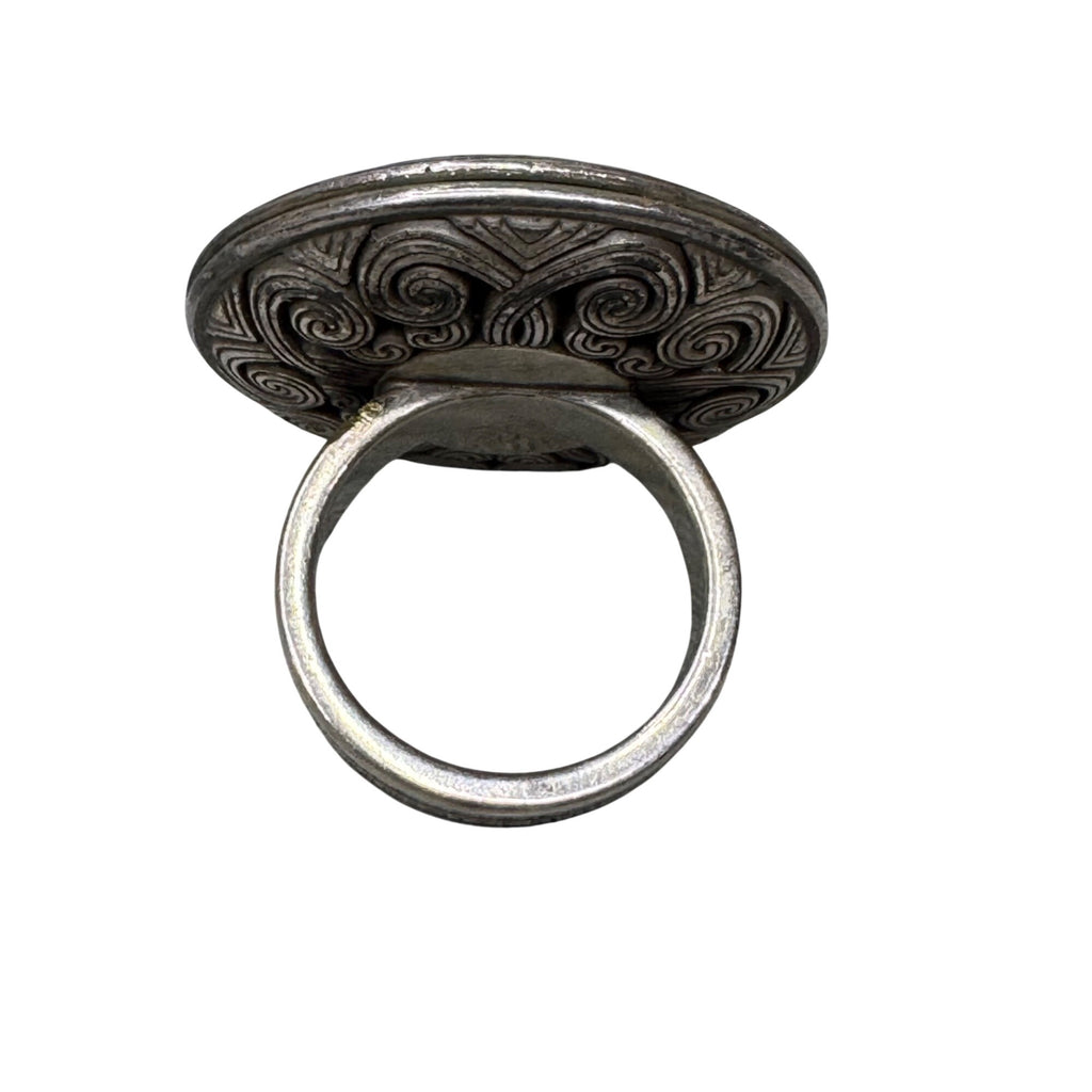 Vintage Brighton Statement Ring Black Faceted Center Stone Celtic Swirl Size 7