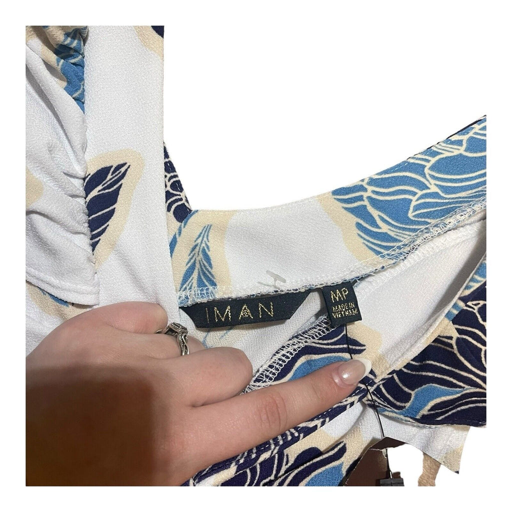 Iman Global Chic Blue Floral Maxi Dress VNeck Size MP Medium Petite NWT Hawaiian