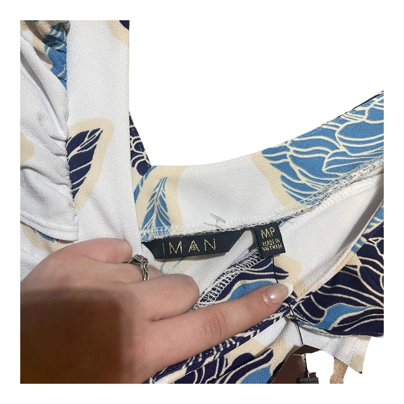 Iman Global Chic Blue Floral Maxi Dress VNeck Size MP Medium Petite NWT Hawaiian