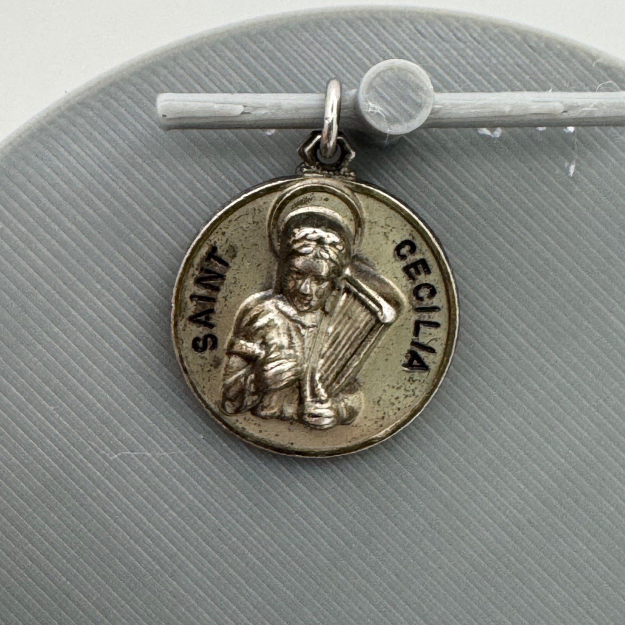 Saint Cecilia Sterling Silver Religious Pendant Charm Medal 0.75" By Creed Co.