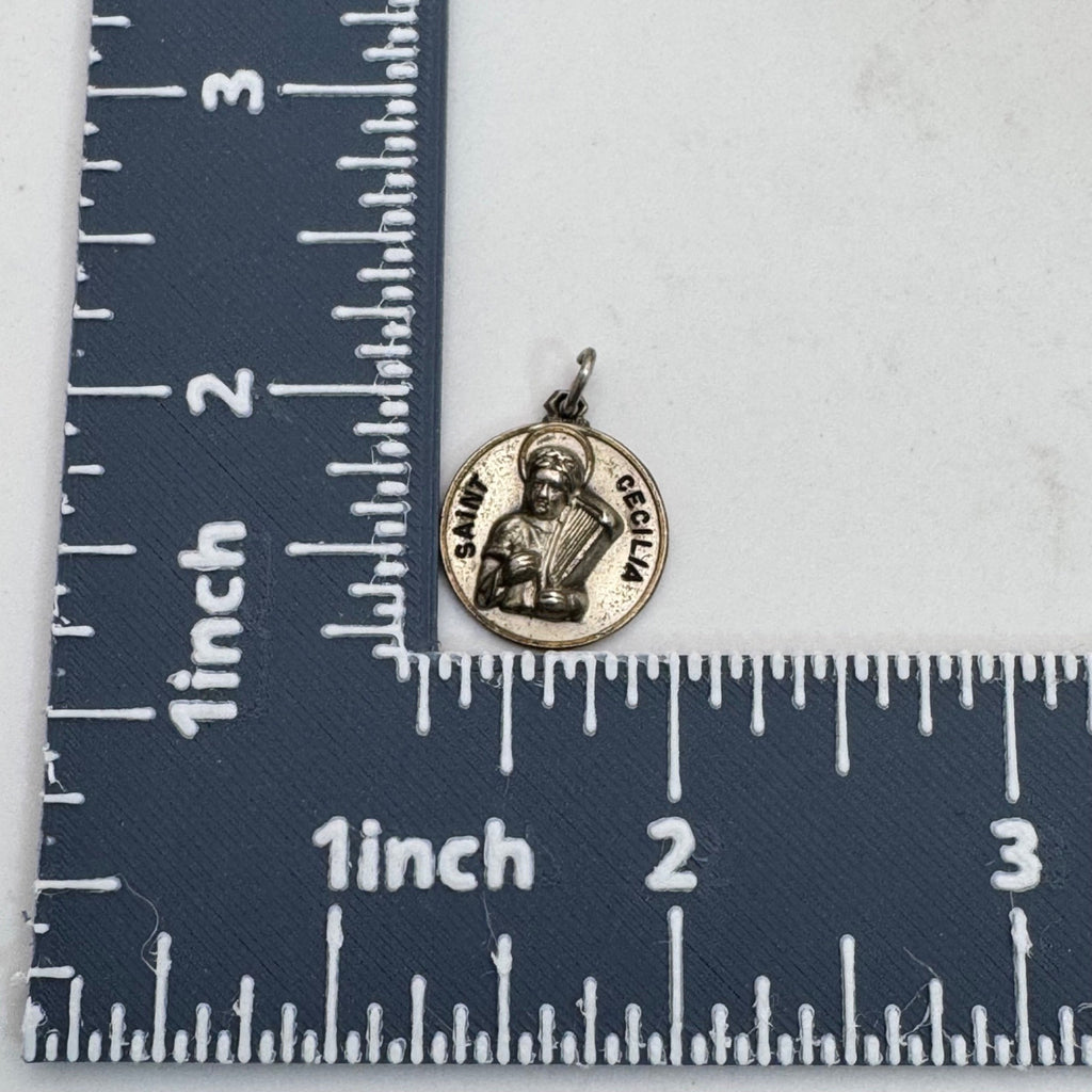 Saint Cecilia Sterling Silver Religious Pendant Charm Medal 0.75" By Creed Co.