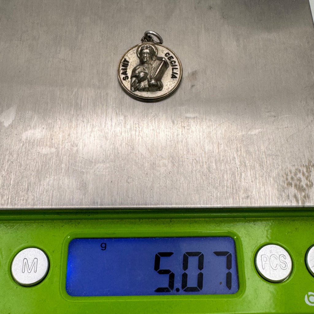 Saint Cecilia Sterling Silver Religious Pendant Charm Medal 0.75" By Creed Co.