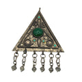 Vintage Handmade Pendant Israel Green Turquoise Silver Tone Dangles Triangle 4”