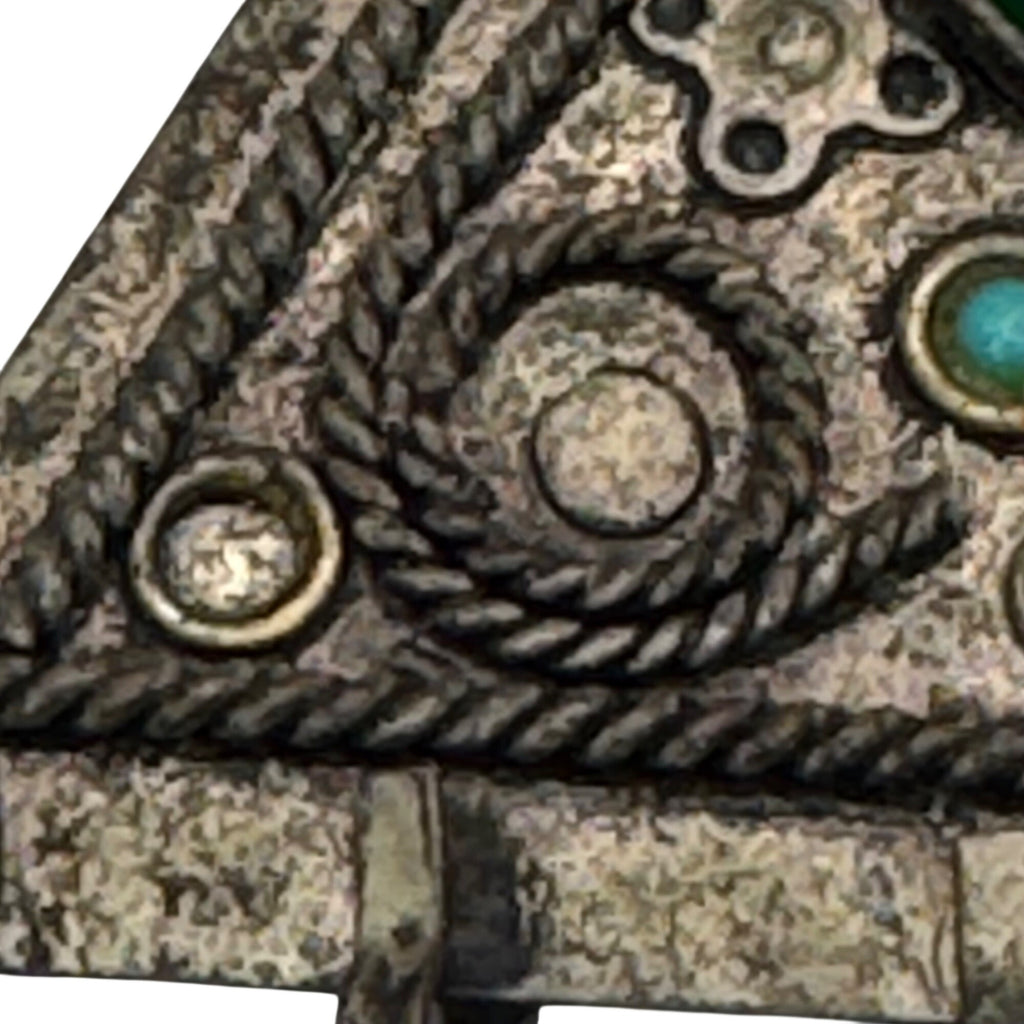 Vintage Handmade Pendant Israel Green Turquoise Silver Tone Dangles Triangle 4”