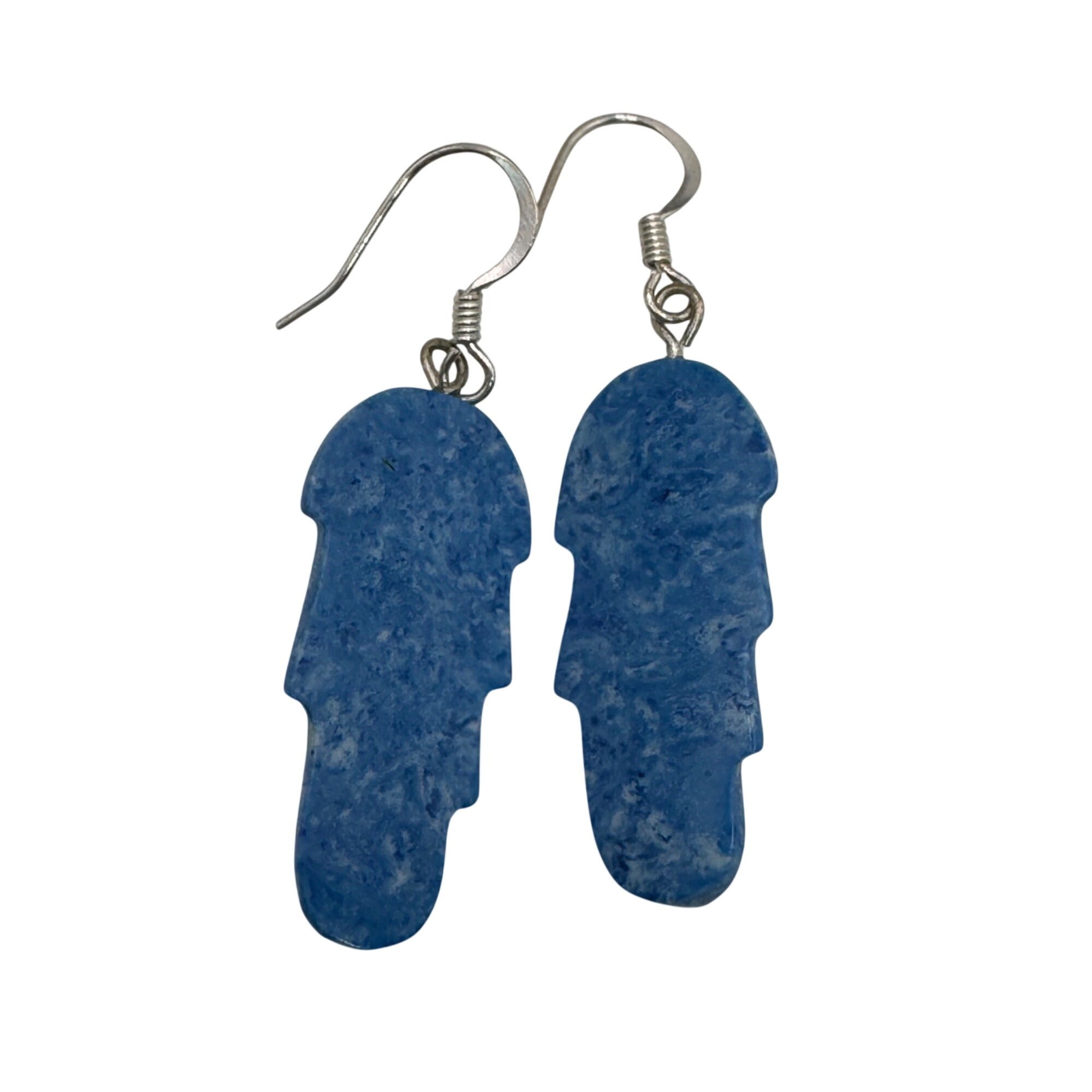 Blue Feather Carved Turquoise Onyx Abalone Inlay Earrings Sterling Southwestern