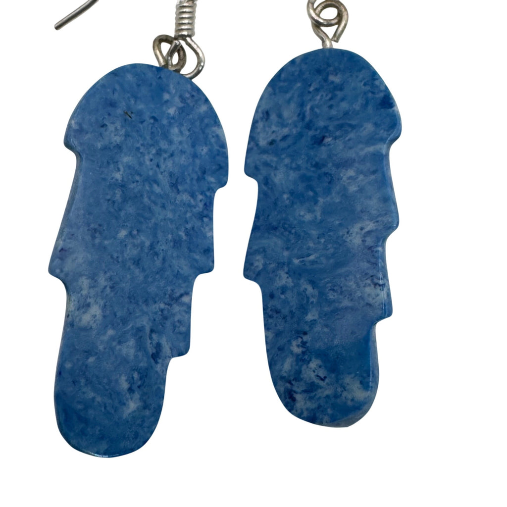 Blue Feather Carved Turquoise Onyx Abalone Inlay Earrings Sterling Southwestern