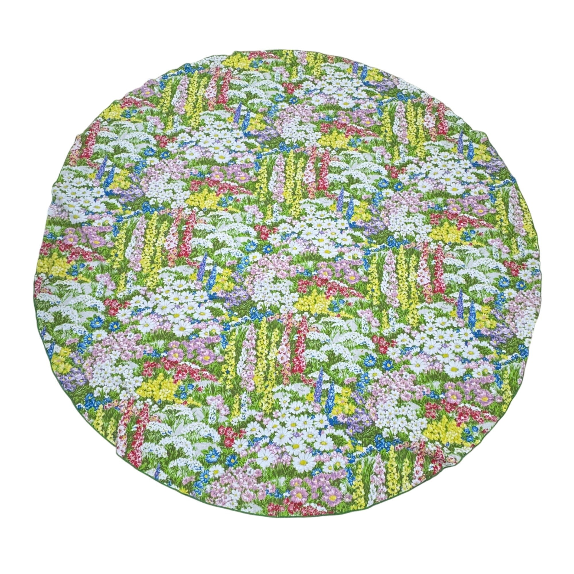 Vintage Floral Tablecloth 8 Napkins Set Round 71" Bright Wildflower MCM Boho