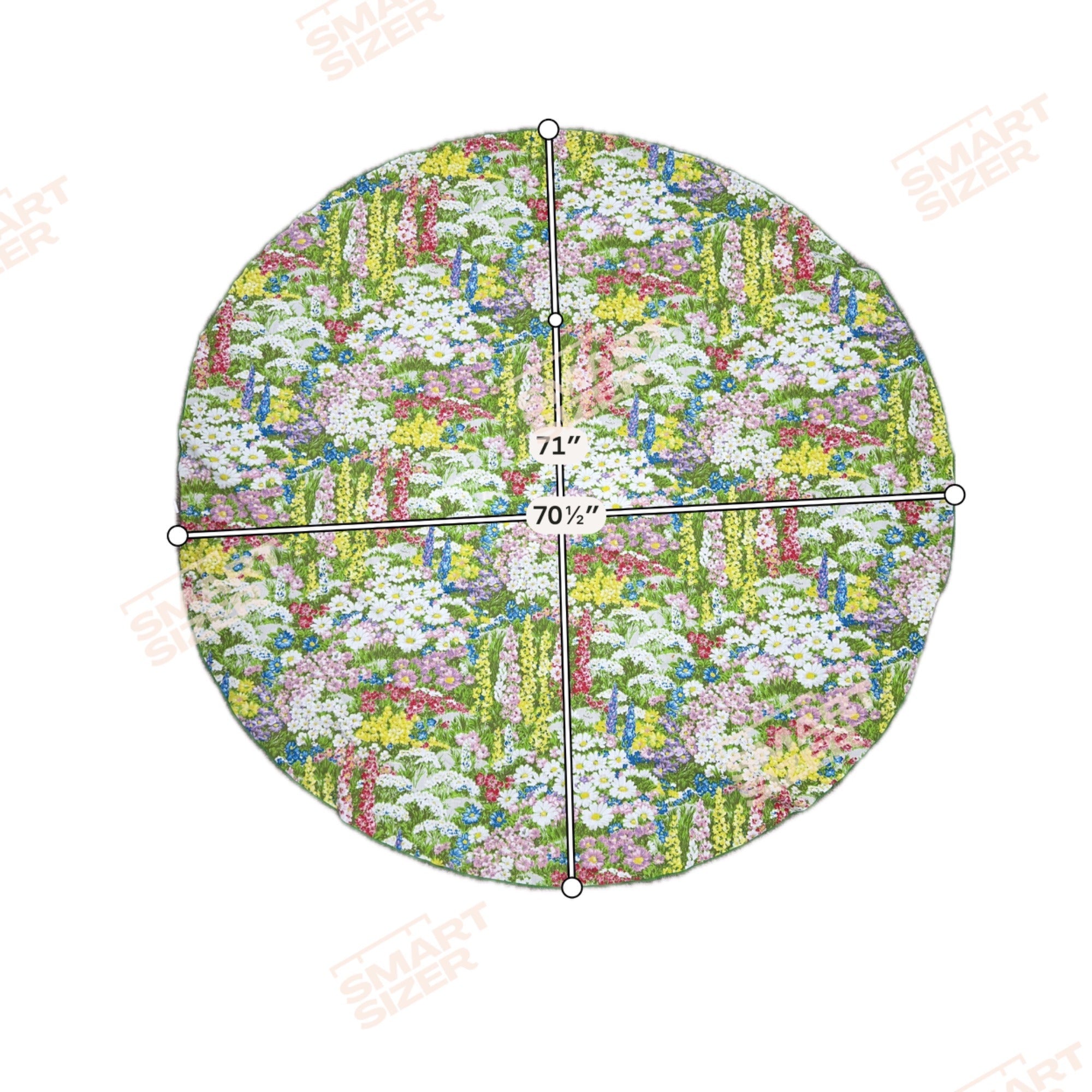 Vintage Floral Tablecloth 8 Napkins Set Round 71" Bright Wildflower MCM Boho