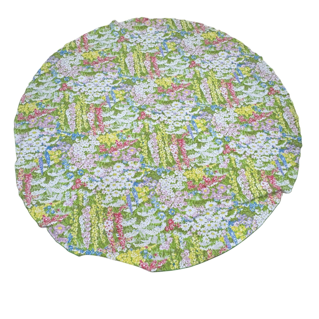 Vintage Floral Tablecloth 8 Napkins Set Round 71" Bright Wildflower MCM Boho