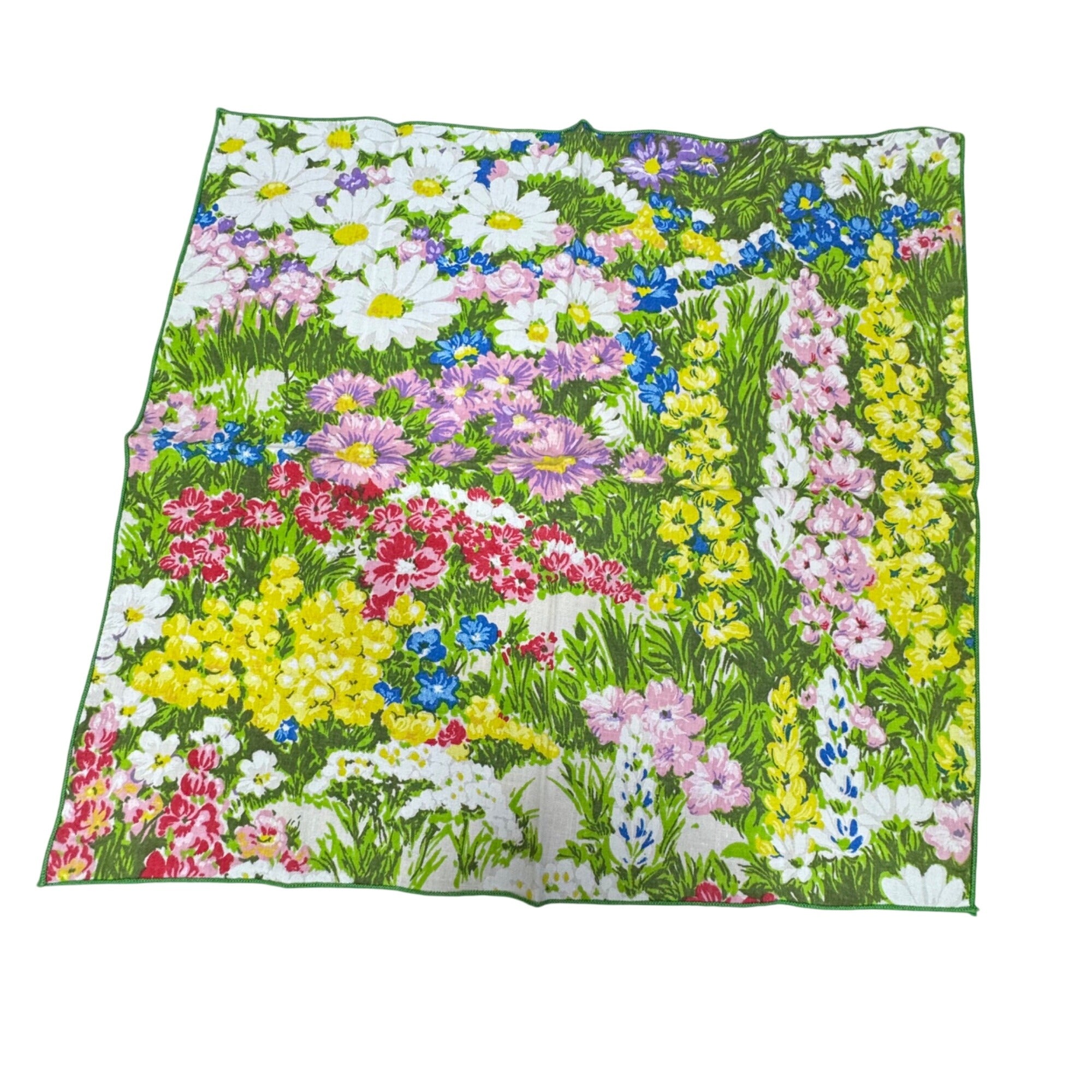 Vintage Floral Tablecloth 8 Napkins Set Round 71" Bright Wildflower MCM Boho