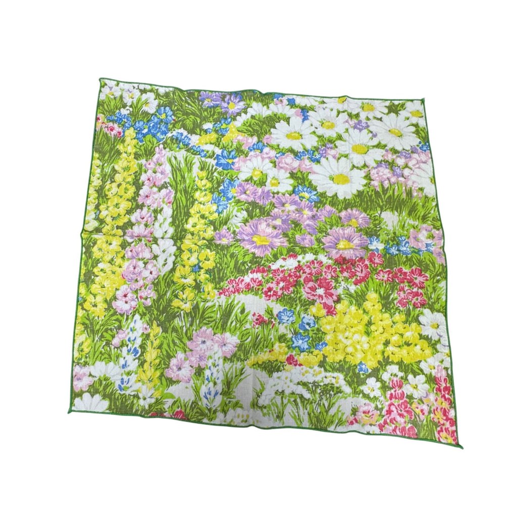 Vintage Floral Tablecloth 8 Napkins Set Round 71" Bright Wildflower MCM Boho